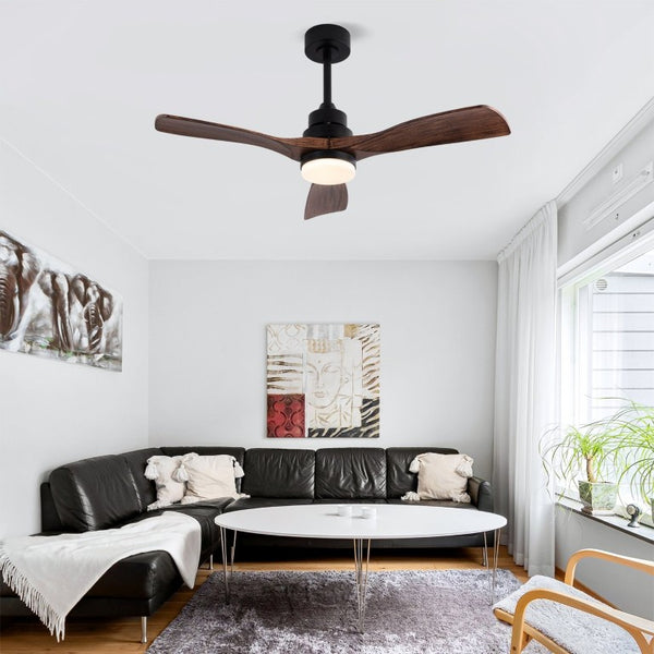 English Elm Hot 42 Inch Matte Black Ceiling Fan with LED Light Remote Walnut Blades Farmhouse Modern Black - A W2991P406905