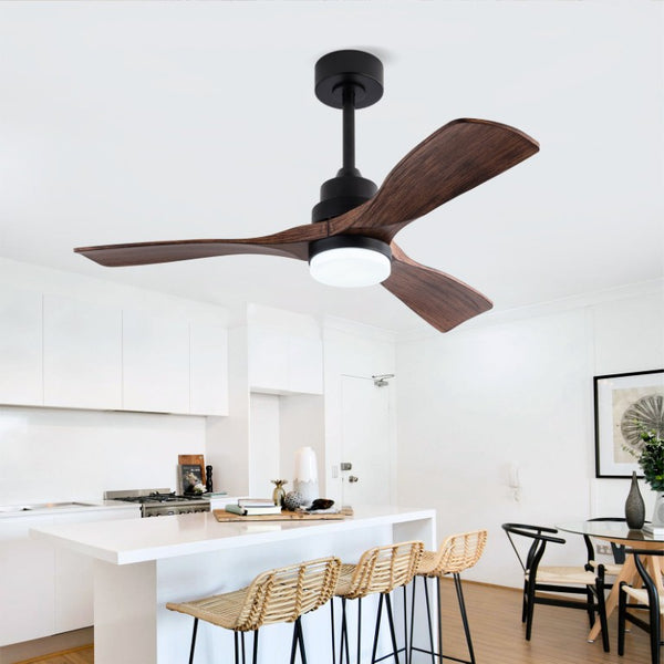 English Elm Hot 42 Inch Matte Black Ceiling Fan with LED Light Remote Walnut Blades Farmhouse Modern Black - A W2991P406905