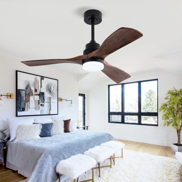 English Elm Hot 42 Inch Matte Black Ceiling Fan with LED Light Remote Walnut Blades Farmhouse Modern Black - A W2991P406905