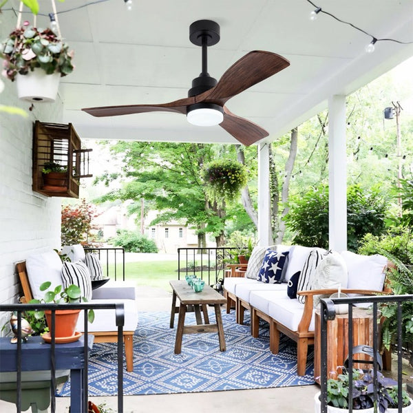 English Elm Hot 42 Inch Matte Black Ceiling Fan with LED Light Remote Walnut Blades Farmhouse Modern Black - A W2991P406905