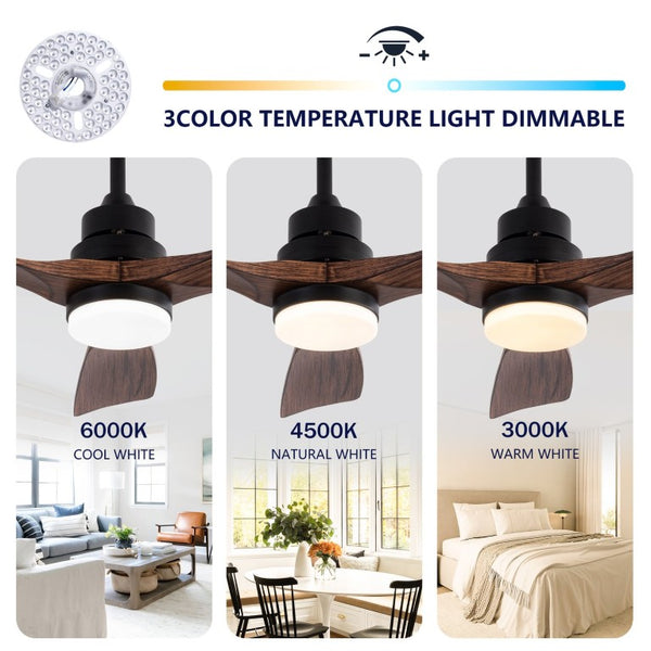 English Elm Hot 42 Inch Matte Black Ceiling Fan with LED Light Remote Walnut Blades Farmhouse Modern Black - A W2991P406905
