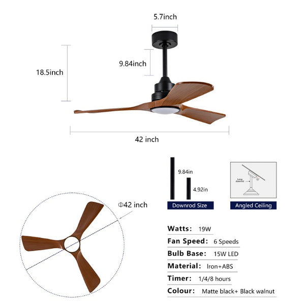 English Elm Hot 42 Inch Matte Black Ceiling Fan Dimmable LED DC Motor Remote Six Speed W2991P406906