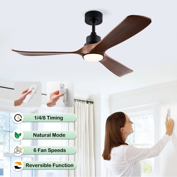 English Elm Hot 52 Inch Modern Ceiling Fan with Walnut Blades Dimmable LED and Reversible DC Motor W2991P406908