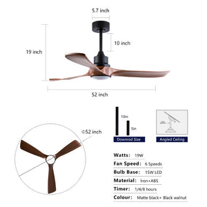 English Elm Hot 52 Inch Modern Ceiling Fan with Walnut Blades Dimmable LED and Reversible DC Motor W2991P406908