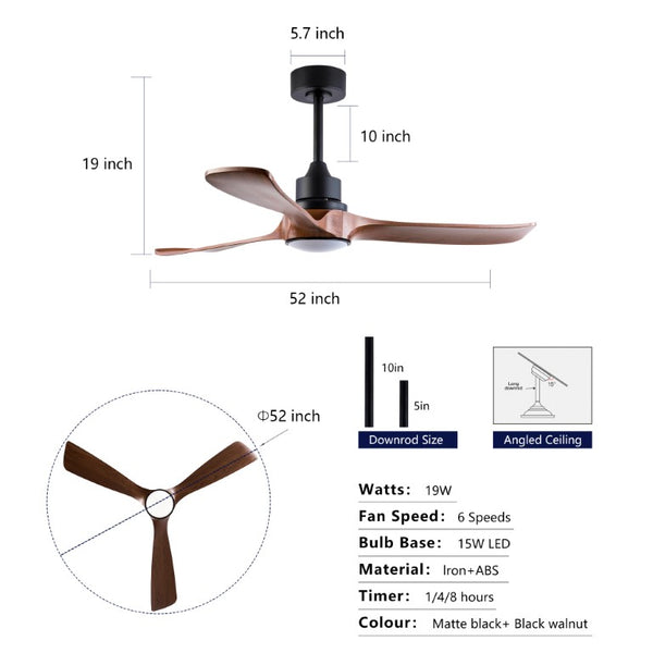 English Elm Hot 52 Inch Modern Ceiling Fan with Walnut Blades Dimmable LED and Reversible DC Motor W2991P406908