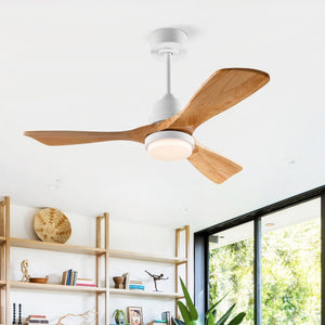English Elm Hot 42 Inch Sycamore Wood Blade Ceiling Fan with LED Light and Remote Control Oak Natural Wood + Antique White 3 Blades W2991P406911