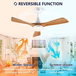English Elm Hot 42 Inch Sycamore Wood Blade Ceiling Fan with LED Light and Remote Control Oak Natural Wood + Antique White 3 Blades W2991P406911