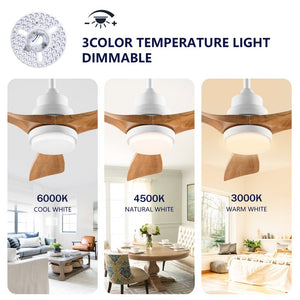 English Elm Hot 42 Inch Sycamore Wood Blade Ceiling Fan with LED Light and Remote Control Oak Natural Wood + Antique White 3 Blades W2991P406911