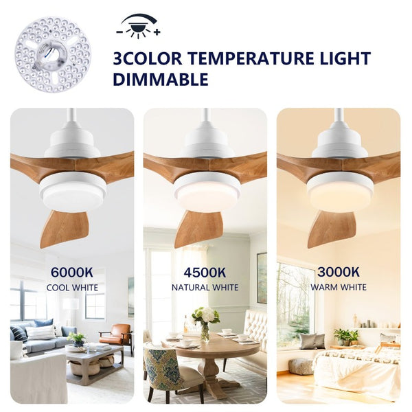 English Elm Hot 42 Inch Sycamore Wood Blade Ceiling Fan with LED Light and Remote Control Oak Natural Wood + Antique White 3 Blades W2991P406911