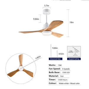 English Elm Hot 42 Inch Sycamore Wood Blade Ceiling Fan with LED Light and Remote Control Oak Natural Wood + Antique White 3 Blades W2991P406911