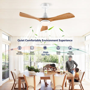 English Elm Hot 42 Inch Sycamore Wood Blade Ceiling Fan with LED Light and Remote Control Oak Natural Wood + Antique White 3 Blades W2991P406911