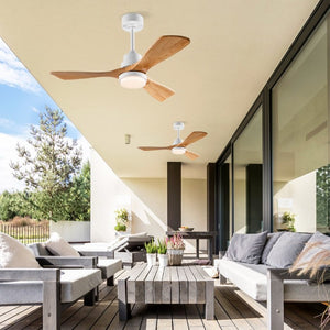 English Elm Hot 42 Inch Sycamore Wood Blade Ceiling Fan with LED Light and Remote Control Oak Natural Wood + Antique White 3 Blades W2991P406911