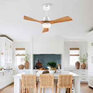English Elm Hot 42 Inch Sycamore Wood Blade Ceiling Fan with LED Light and Remote Control Oak Natural Wood + Antique White 3 Blades W2991P406911