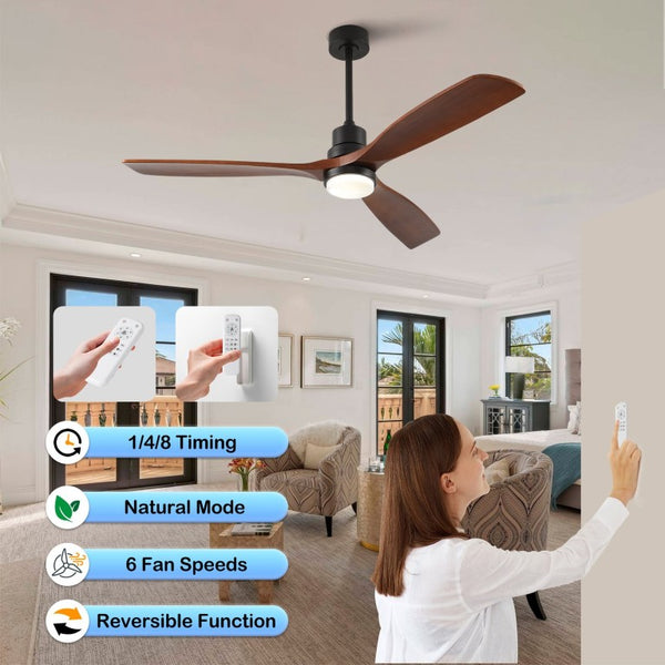 English Elm Hot 60 Inch Sycamore Wood Blade Ceiling Fan with Dimmable LED and DC Motor Black W2991P406912
