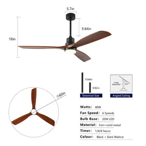 English Elm Hot 60 Inch Sycamore Wood Blade Ceiling Fan with Dimmable LED and DC Motor Black W2991P406912
