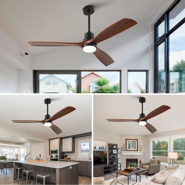 English Elm Hot 60 Inch Sycamore Wood Blade Ceiling Fan with Dimmable LED and DC Motor Black W2991P406912