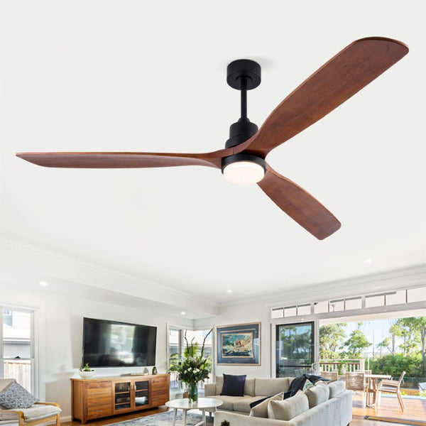 English Elm Hot 72 Inch Sycamore Wood Blade Ceiling Fan with Dimmable LED Light and Remote Black W2991P406913