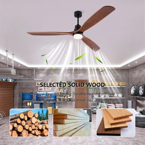 English Elm Hot 72 Inch Sycamore Wood Blade Ceiling Fan with Dimmable LED Light and Remote Black W2991P406913