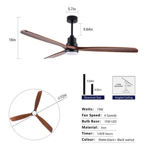 English Elm Hot 72 Inch Sycamore Wood Blade Ceiling Fan with Dimmable LED Light and Remote Black W2991P406913