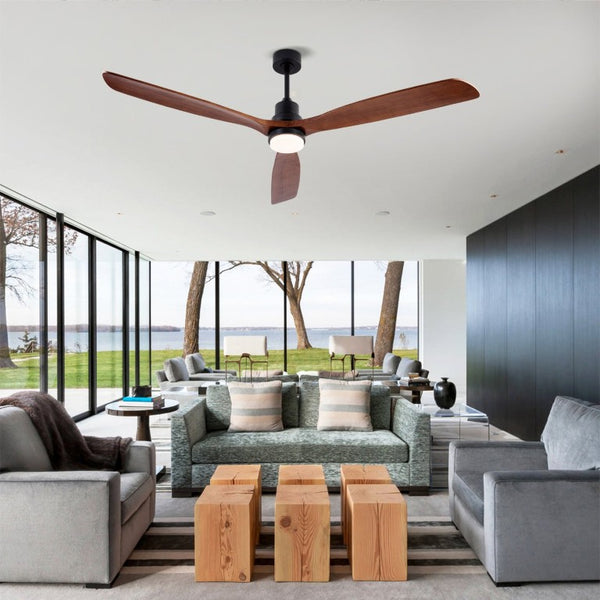 English Elm Hot 72 Inch Sycamore Wood Blade Ceiling Fan with Dimmable LED Light and Remote Black W2991P406913