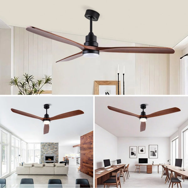 English Elm Hot 72 Inch Sycamore Wood Blade Ceiling Fan with Dimmable LED Light and Remote Black W2991P406913