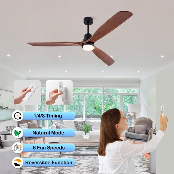 English Elm Hot 72 Inch Sycamore Wood Blade Ceiling Fan with Dimmable LED Light and Remote Black W2991P406913