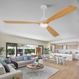 English Elm Hot 72 Inch Sycamore Wood Blade Ceiling Fan with Dimmable LED Light and Remote Oak Natural Wood + Antique White - B W2991P406914