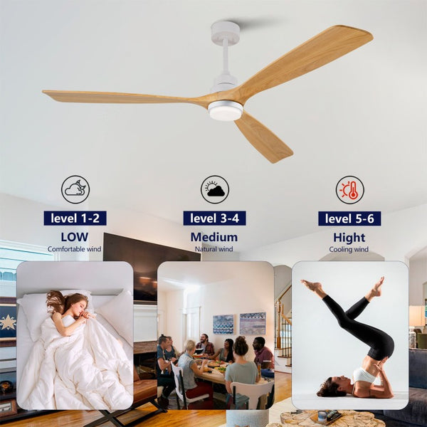 English Elm Hot 72 Inch Sycamore Wood Blade Ceiling Fan with Dimmable LED Light and Remote Oak Natural Wood + Antique White - B W2991P406914