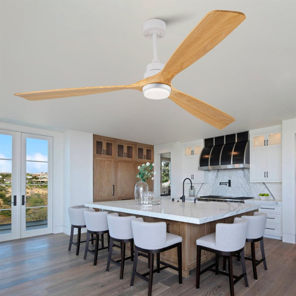 English Elm Hot 72 Inch Sycamore Wood Blade Ceiling Fan with Dimmable LED Light and Remote Oak Natural Wood + Antique White - B W2991P406914
