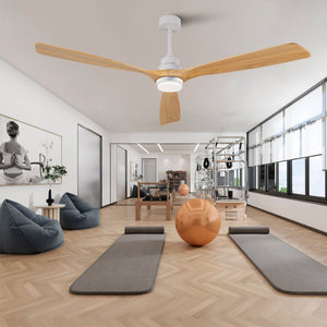 English Elm Hot 72 Inch Sycamore Wood Blade Ceiling Fan with Dimmable LED Light and Remote Oak Natural Wood + Antique White - B W2991P406914