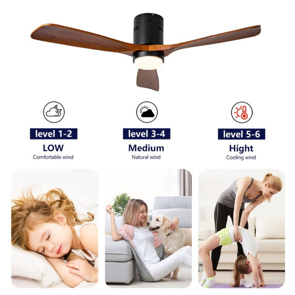 English Elm Hot Sycamore Wood Blade Flush Mount Ceiling Fan with LED Light DC Motor Indoor W2991P406918