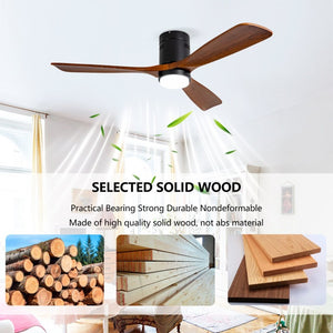 English Elm Hot Sycamore Wood Blade Flush Mount Ceiling Fan with LED Light DC Motor Indoor W2991P406918