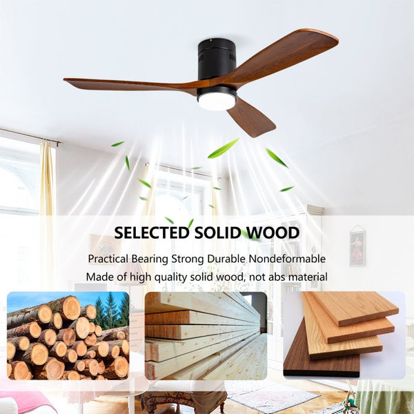 English Elm Hot Sycamore Wood Blade Flush Mount Ceiling Fan with LED Light DC Motor Indoor W2991P406918