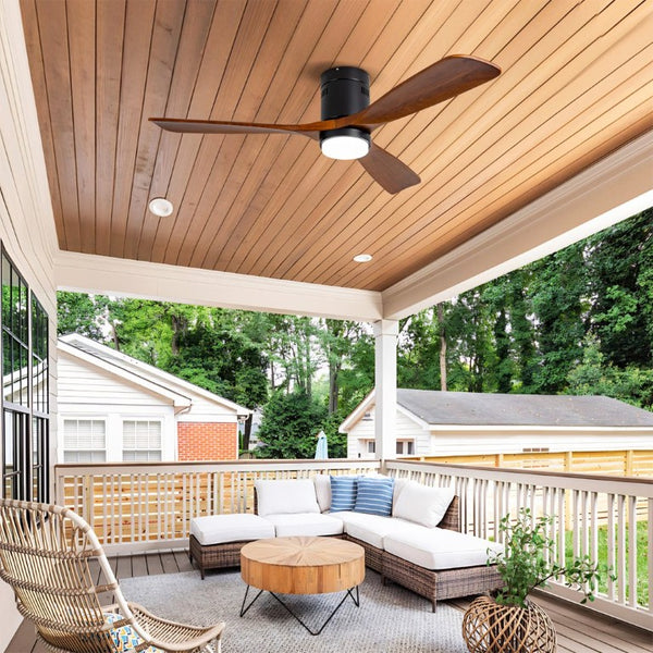 English Elm Hot Sycamore Wood Blade Flush Mount Ceiling Fan with LED Light DC Motor Indoor W2991P406918