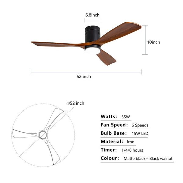 English Elm Hot Sycamore Wood Blade Flush Mount Ceiling Fan with LED Light DC Motor Indoor W2991P406918