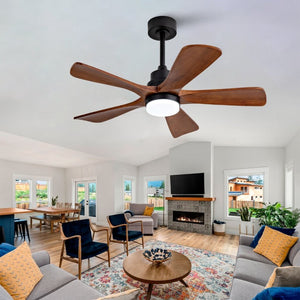 English Elm Black Sycamore Wood Ceiling Fan with LED Light Remote 42 Inch Farmhouse Patio DC Motor W2991P406924