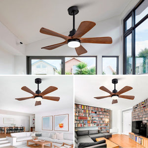 English Elm Black Sycamore Wood Ceiling Fan with LED Light Remote 42 Inch Farmhouse Patio DC Motor W2991P406924