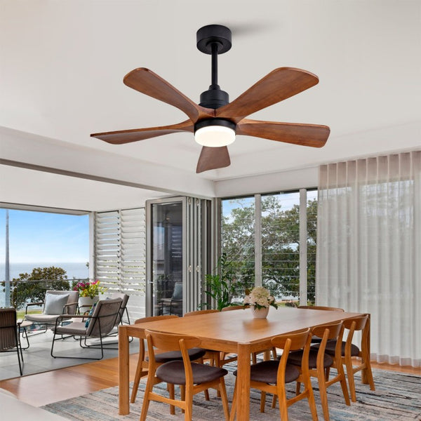 English Elm Black Sycamore Wood Ceiling Fan with LED Light Remote 42 Inch Farmhouse Patio DC Motor W2991P406924