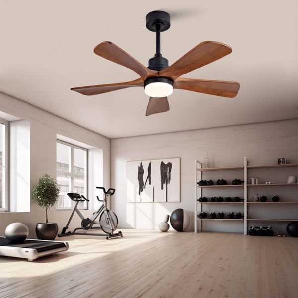 English Elm Black Sycamore Wood Ceiling Fan with LED Light Remote 42 Inch Farmhouse Patio DC Motor W2991P406924