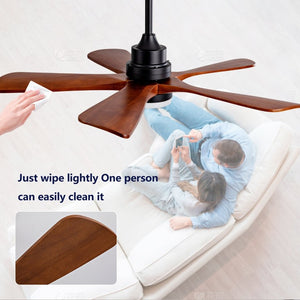 English Elm Black Sycamore Wood Ceiling Fan with LED Light Remote 42 Inch Farmhouse Patio DC Motor W2991P406924