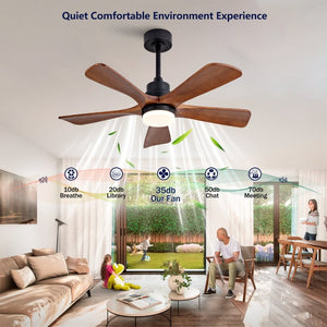 English Elm Black Sycamore Wood Ceiling Fan with LED Light Remote 42 Inch Farmhouse Patio DC Motor W2991P406924