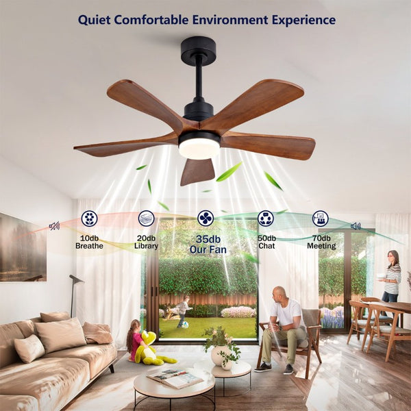 English Elm Black Sycamore Wood Ceiling Fan with LED Light Remote 42 Inch Farmhouse Patio DC Motor W2991P406924