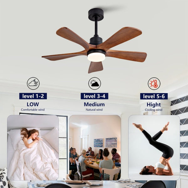 English Elm Black Sycamore Wood Ceiling Fan with LED Light Remote 42 Inch Farmhouse Patio DC Motor W2991P406924