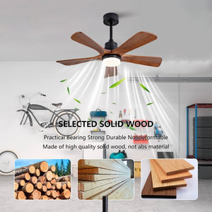 English Elm Black Sycamore Wood Ceiling Fan with LED Light Remote 42 Inch Farmhouse Patio DC Motor W2991P406924