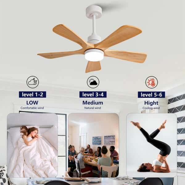 English Elm Hot 42 Inch Sycamore Wood Blade Ceiling Fan with LED Light and Remote Control Oak Natural Wood + Antique White 5 Blades - B W2991P406929