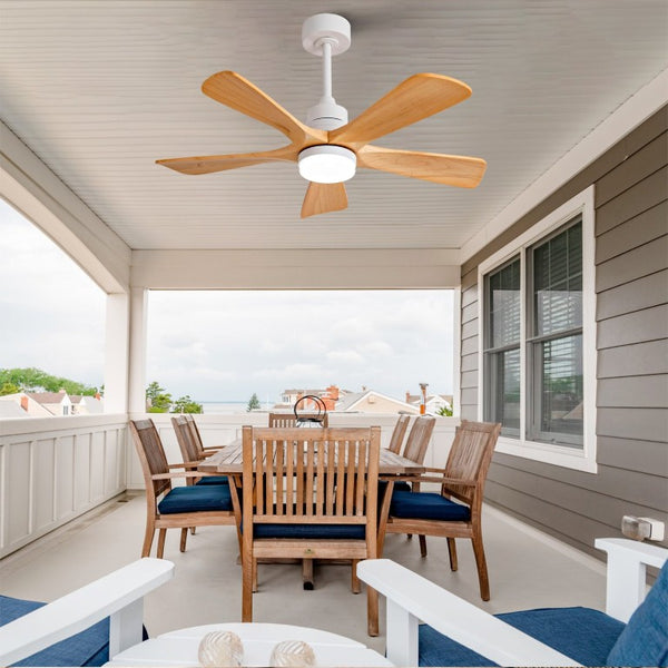 English Elm Hot 42 Inch Sycamore Wood Blade Ceiling Fan with LED Light and Remote Control Oak Natural Wood + Antique White 5 Blades - B W2991P406929
