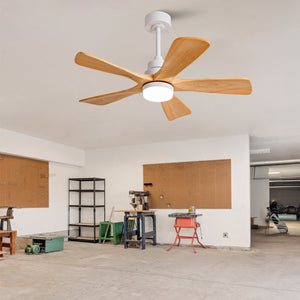 English Elm Hot 42 Inch Sycamore Wood Blade Ceiling Fan with LED Light and Remote Control Oak Natural Wood + Antique White 5 Blades - B W2991P406929