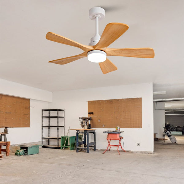 English Elm Hot 42 Inch Sycamore Wood Blade Ceiling Fan with LED Light and Remote Control Oak Natural Wood + Antique White 5 Blades - B W2991P406929