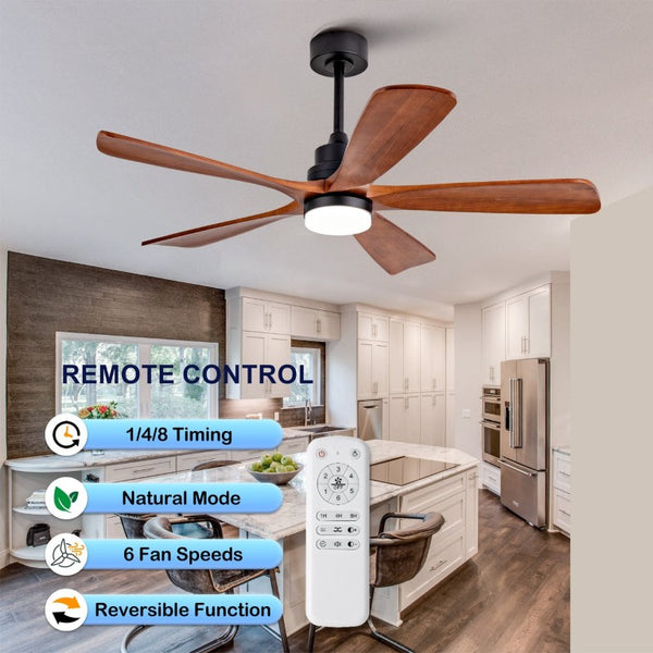 English Elm Hot 52 Inch Sycamore Wood Blade Ceiling Fan with LED Light Remote Farmhouse Patio W2991P406931