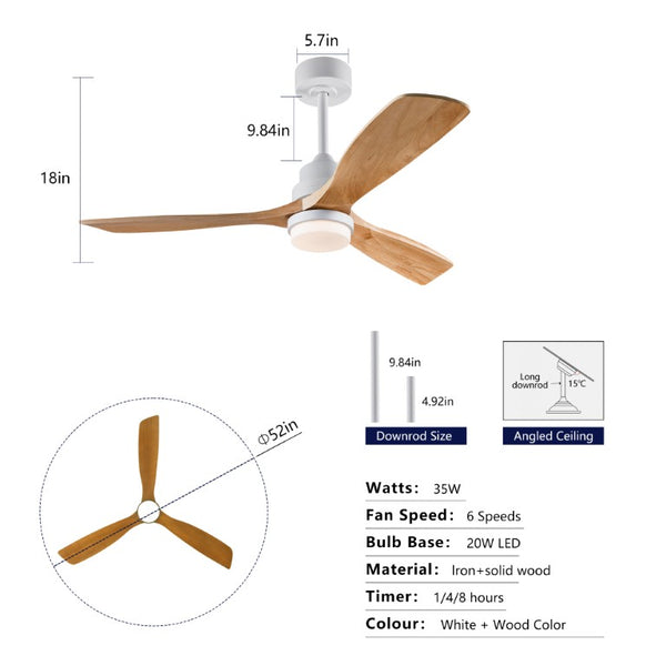 English Elm Hot 52 Inch Sycamore Wood Blade Ceiling Fan with DC Motor Dimmable LED Light W2991P406933